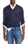 Brunello Cucinelli Fine Gauge Wool & Cashmere V-neck Sweater In Black