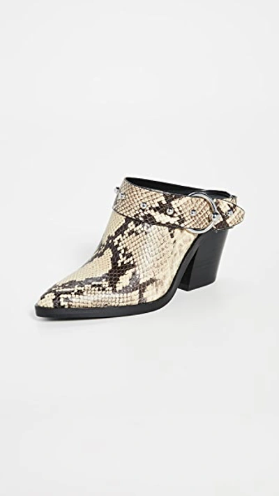Rebecca Minkoff Sallest Too Snakeskin-embossed Leather Mules In Butter