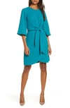 Tahari Tie Front Crepe Dress In Turquoise