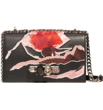 Alexander Mcqueen Embroidered Knuckle Ring Leather Crossbody Bag - Black In Black Multi