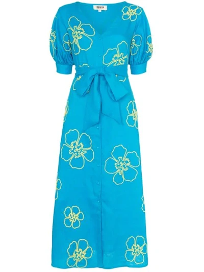 All Things Mochi Kaleo Floral-embroidered Midi Dress - 蓝色 In Blue