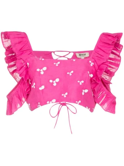 All Things Mochi Coney Cold-shoulder Ruffle Crop Top In Pink