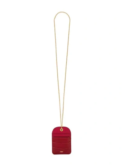 Chloé Walden Necklace-chain Leather Cardholder In Red