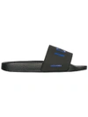 Dsquared2 Logoed Rubber Sliders In Nero + Blu