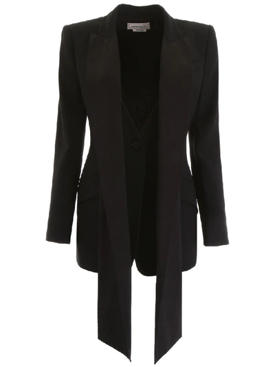 Alexander Mcqueen Tuxedo Jacket With Scarf In Black