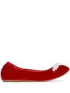 Simone Rocha Embellished Velvet Ballet Flats In Red