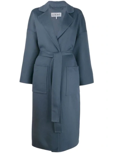 Loewe Belted Wool & Cashmere Cloth Coat In Blue