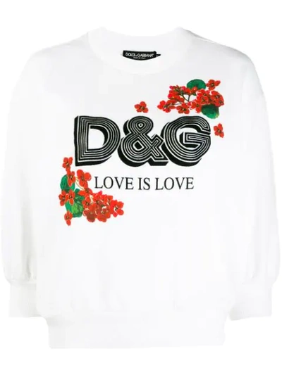 Dolce & Gabbana Logo Detail Cotton Sweatshirt In White