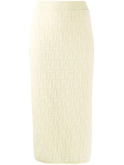 Fendi Logo Embroidered Knit Pencil Skirt In Green