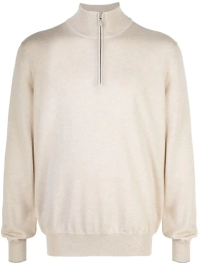 Brunello Cucinelli Half-zip Cashmere Sweater In Beige