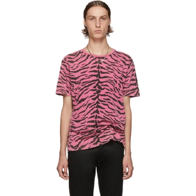 Saint Laurent Tiger Stripe Print T-shirt In Pink