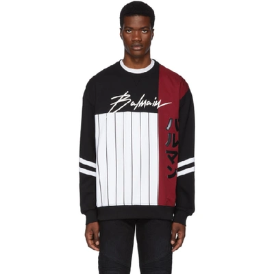 Balmain Logo Cotton Jersey Baseball Sweatshirt In Black