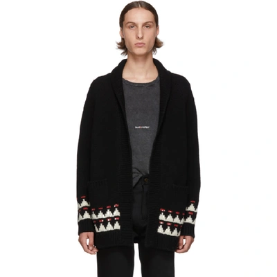 Saint Laurent Intarsia Knit Cardigan In Black