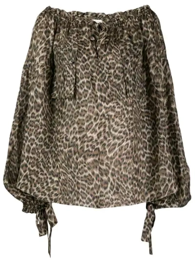 Zimmermann Suraya Off-the-shoulder Leopard-print Silk Crepe De Chine Blouse In Brown,black,beige