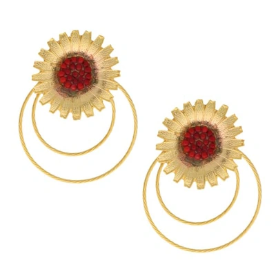 Ottoman Hands Chianti Red Agate Flower Statement Earrings