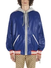 GUCCI GUCCI CONTRASTING PANELLED LOGO PRINTED BOMBER JACKET