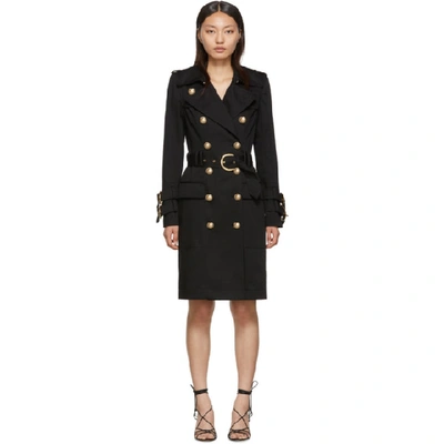 Balmain Double-breasted Trench Coat In Black