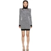 BALMAIN Black & White Tweed Houndstooth Long Sleeve Dress