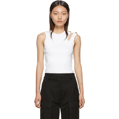 Balmain Asymmetric Rib Knit Button Tank In White