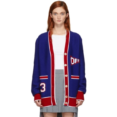 Off-white Intarsia Wool-blend Cardigan In Blue