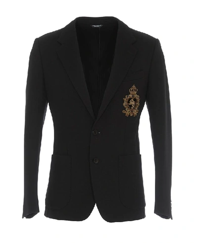 Dolce & Gabbana Embroidered Single Breasted Blazer In Black