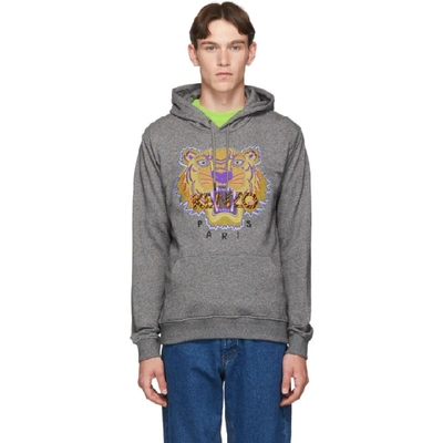 Kenzo Hiking Tiger Embroidered Hoodie In Grey