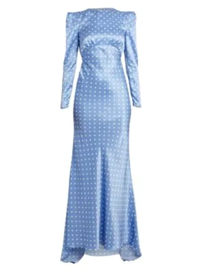 Alessandra Rich Dressing For Pleasure Satin Polka Dot Gown In Light Blue
