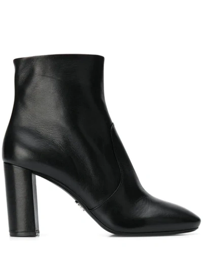 Prada Leather Block-heel Booties In Black