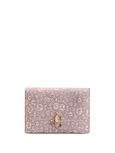 Jimmy Choo Myah Ballet Pink Lizard Print Leather Bi-fold Wallet With Jc Logo