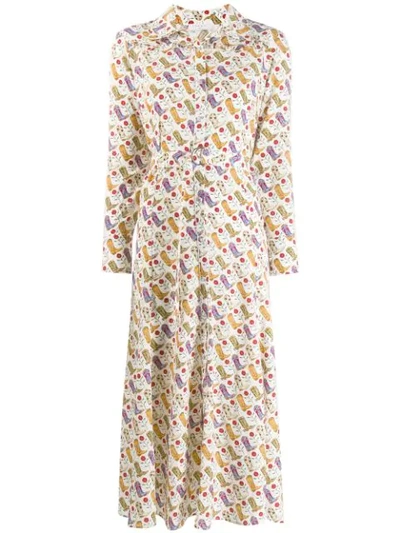 Sandro Graphic-print Belted Crepe Dress In Multicolore