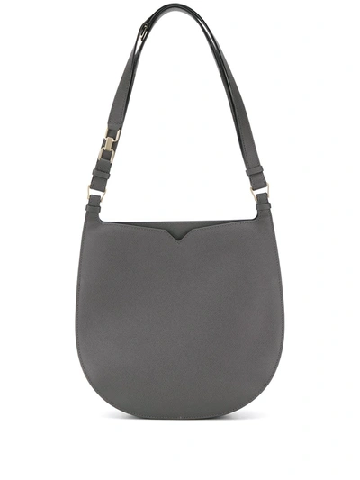 Valextra Mini Hobo Weekend Leather Shoulder Bag In Fumo Londra