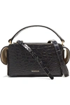 Wandler Yara Box Glossed Croc-effect Leather Shoulder Bag In Midnight Blue