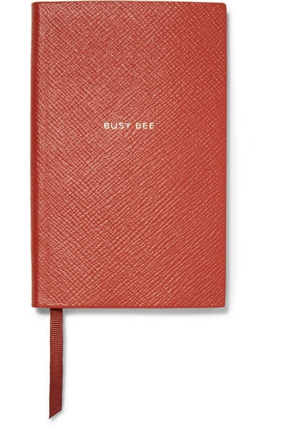 Smythson Panama Busy Bee Textured-leather Notebook In Orange