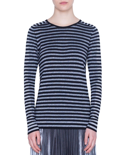 Akris Punto Metallic Stripe Wool Blend Sweater In Black/ Graphite