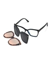 Tom Ford Square Blue-block Optical Frames W/ Two Magnetic Sunglasses Clips In Black