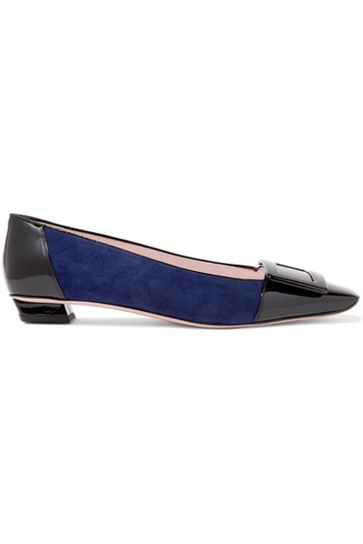 Roger Vivier Belle Vivier Patent-leather And Suede Ballet Flats In Navy