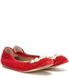 Simone Rocha Embellished Velvet Ballet Flats In Red