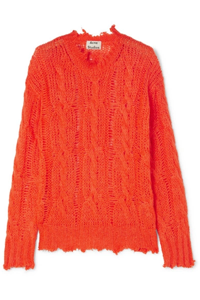 Acne Studios Distressed Edge Open Cable Knit Jumper In Coral