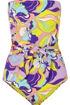 EMILIO PUCCI TIE-FRONT PRINTED BANDEAU SWIMSUIT