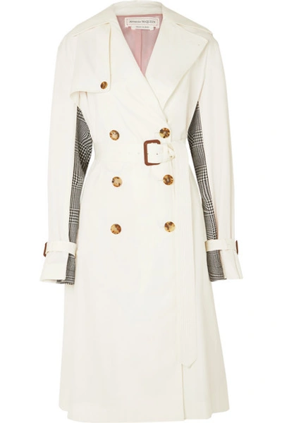 Alexander Mcqueen Belted Cotton-gabardine And Houndstooth Wool Trench Coat In Ivory