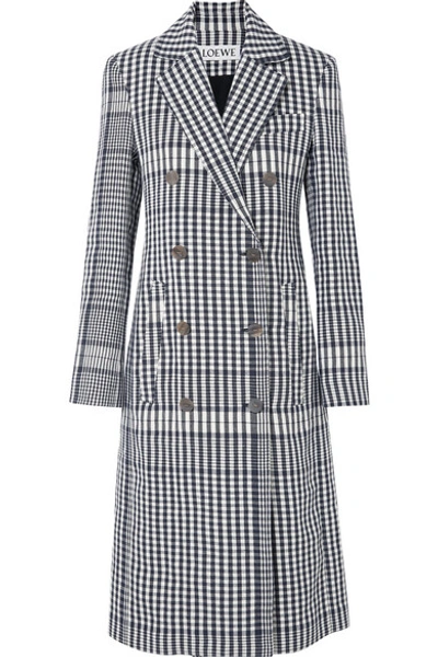 Loewe Checked Tailored Linen Coat In Blue