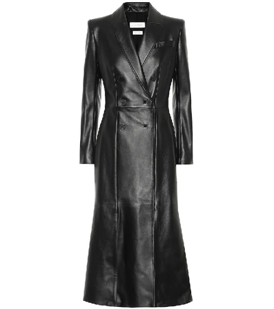 Alexander Mcqueen Double-breasted Leather Trench Coat In Black