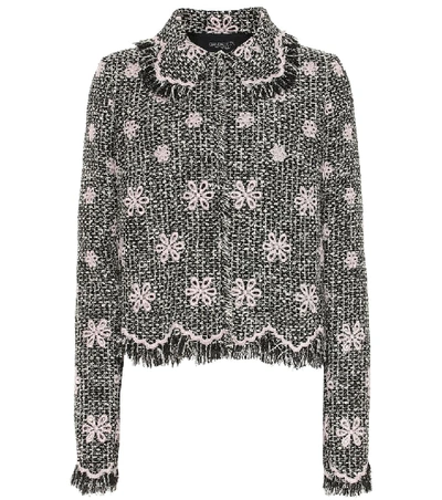 Giambattista Valli Floral-embroidered Tweed Jacket In Ivory Black