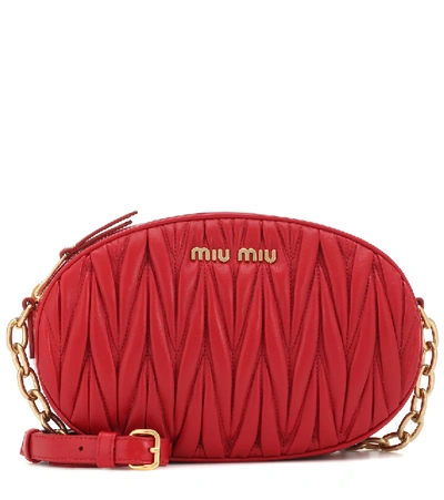 Miu Miu Oval Matelassé Leather Shoulder Bag In Red