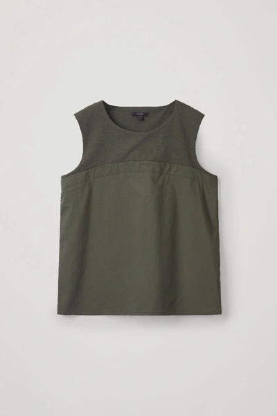 Cos Woven-jersey Sleeveless Top In Green