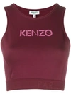 Kenzo Logo Print Stretch Cotton Cropped Top In Burgundy