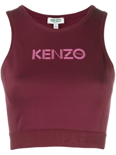 Kenzo Logo Print Stretch Cotton Cropped Top In Burgundy