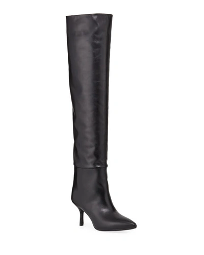 Stuart Weitzman Millie Leather Over-the-knee Boots In Black
