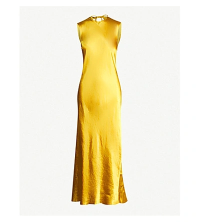 Ann Demeulemeester Frayed Hammered-satin Maxi Dress In Gold