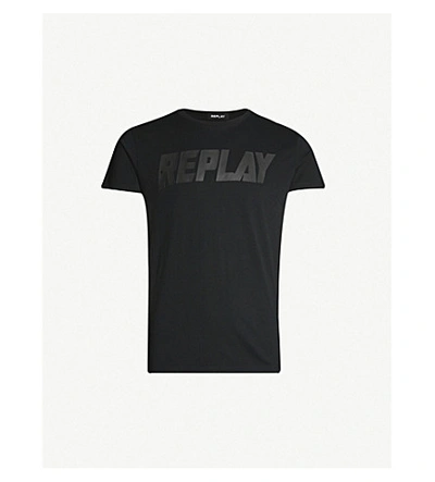 Replay Logo-print Cotton-jersey T-shirt In Black